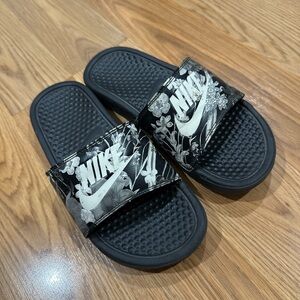 Nike Black and White Floral Sandals